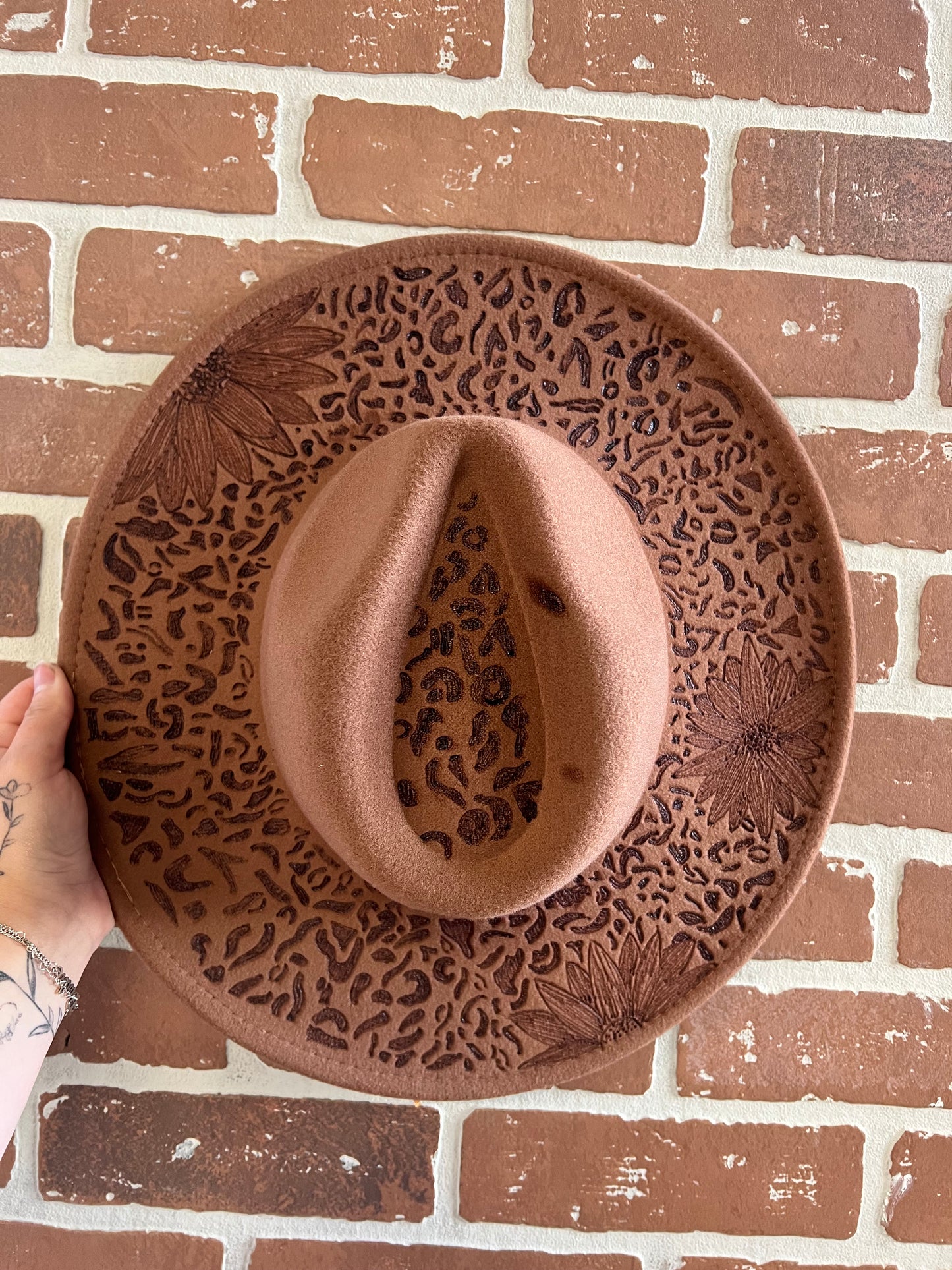 Leopard + Floral Burnt Hat (Medium Brown)