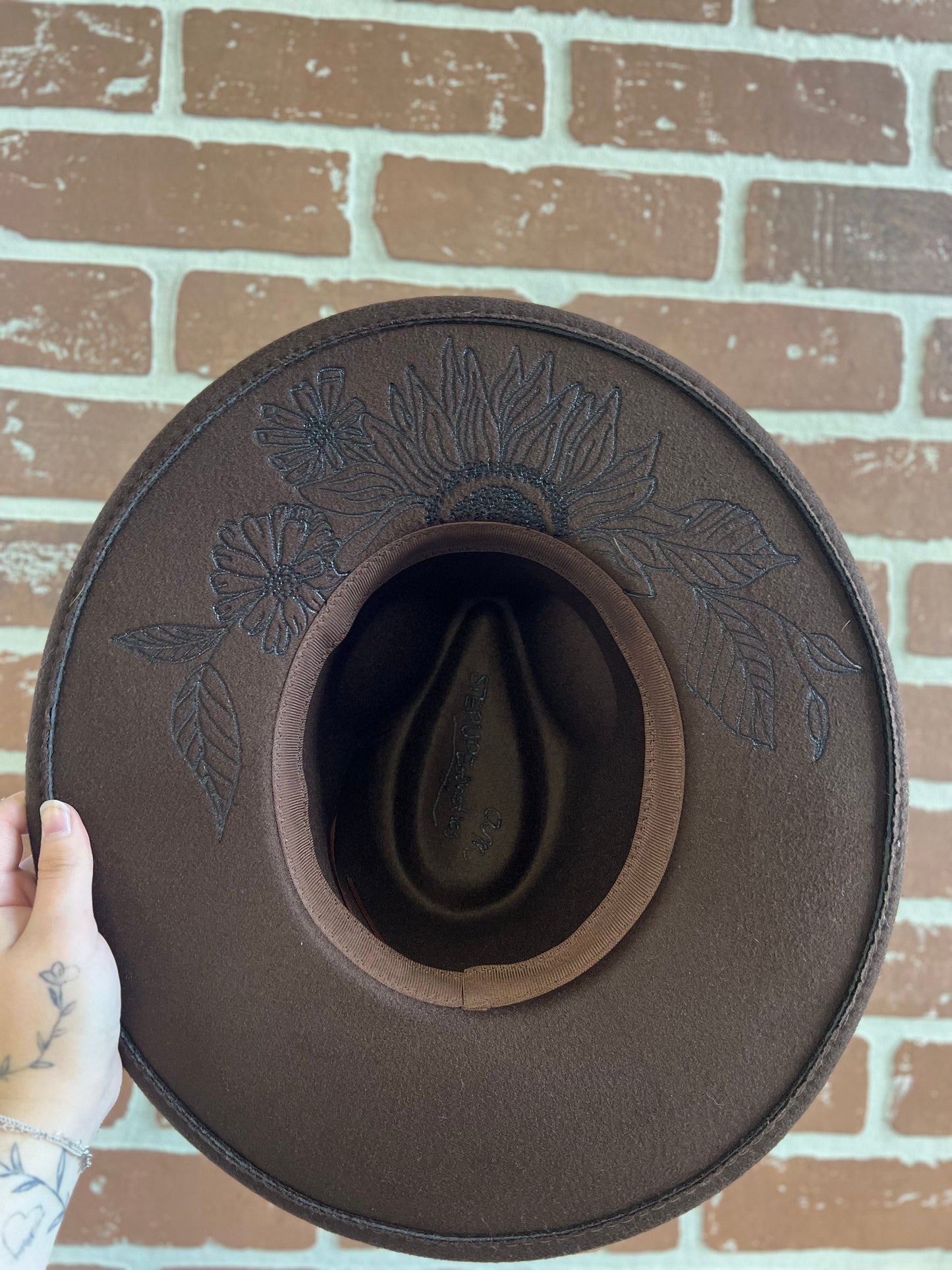 Antler + Floral Burnt Hat (Dark Brown)