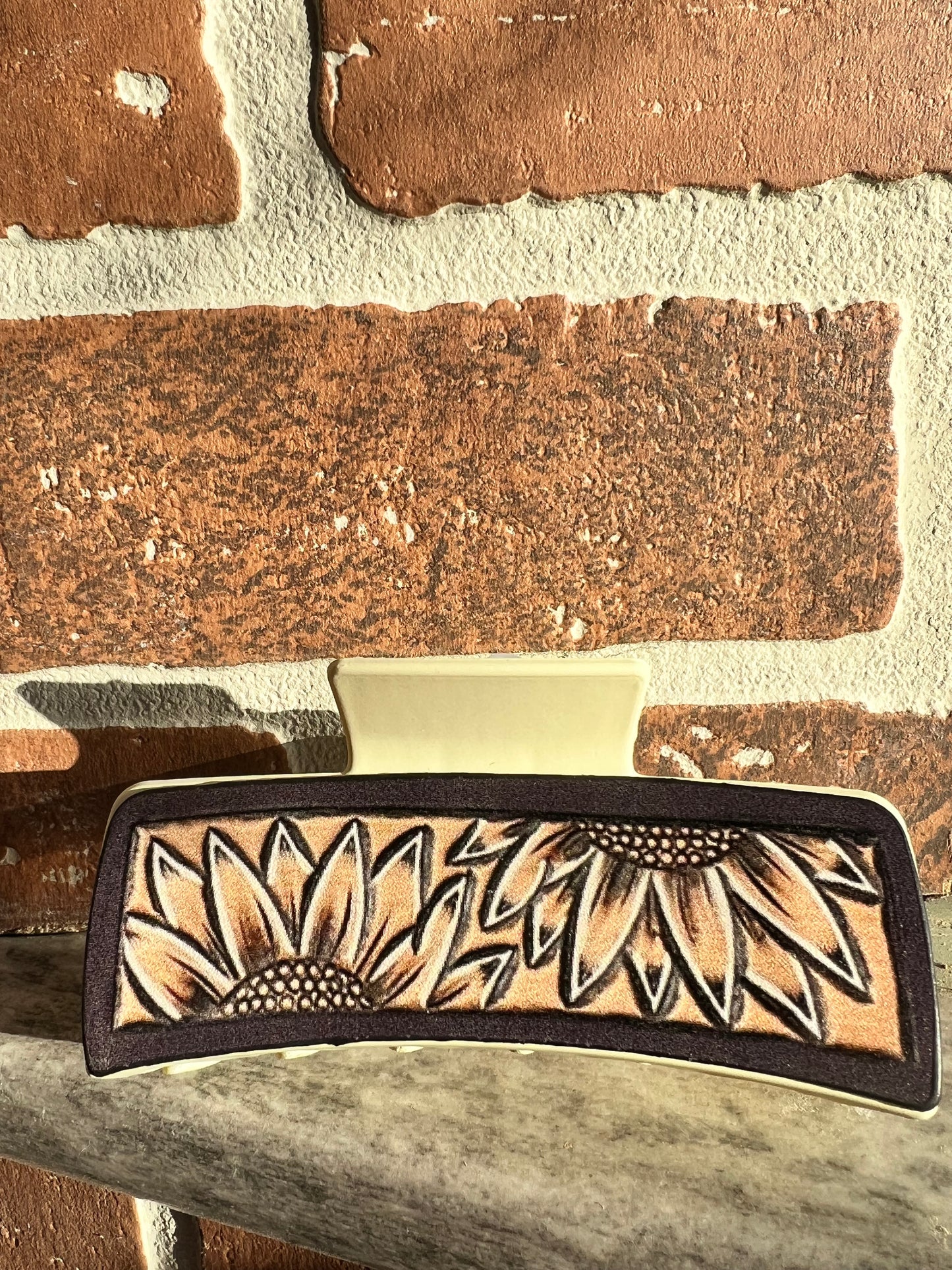 Sunflower Leather Hair Clip