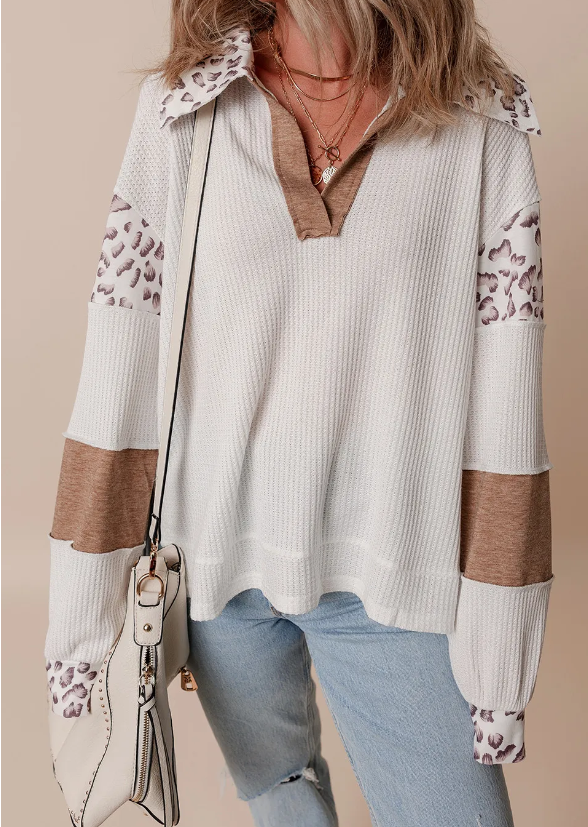 Leopard Johnny Collar Sweater