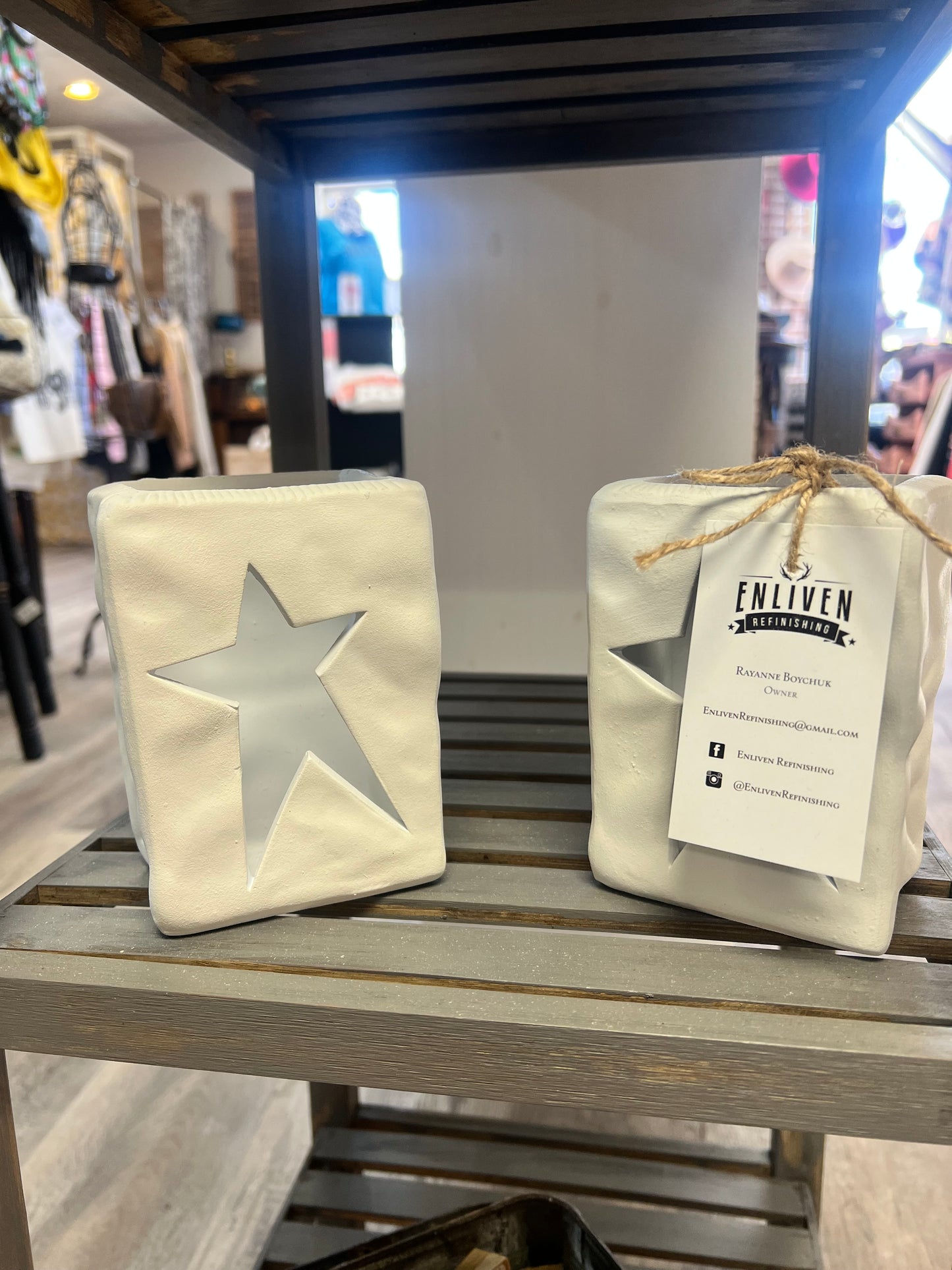 Two White Star Candle Set