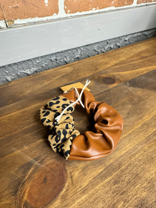 Leather Leopard Scrunchie