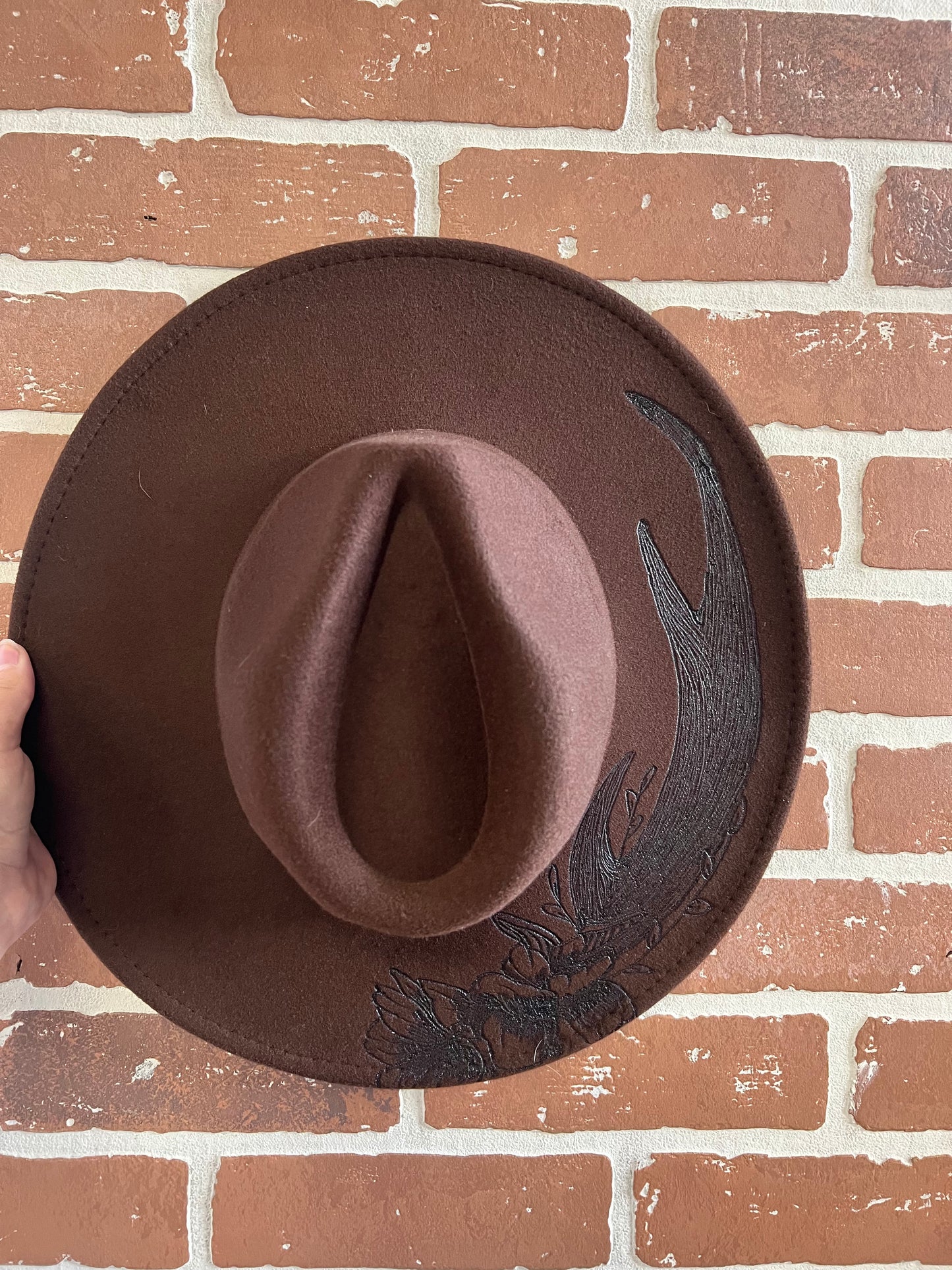 Antler + Floral Burnt Hat (Dark Brown)