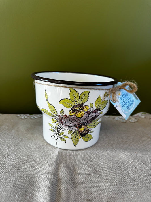 Enamel Plant Pot, Purple Floral